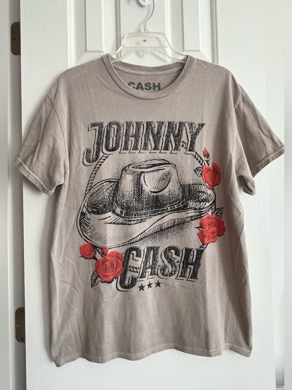 Johnny Cash Short Sleeve Graphic Tee - Slate Gray with Red Rose Accents